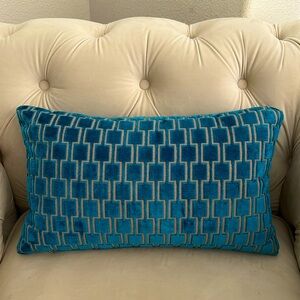 Turquoise blue & silver gray decorative pillow 18x11 with 10 oz filler 2 avail